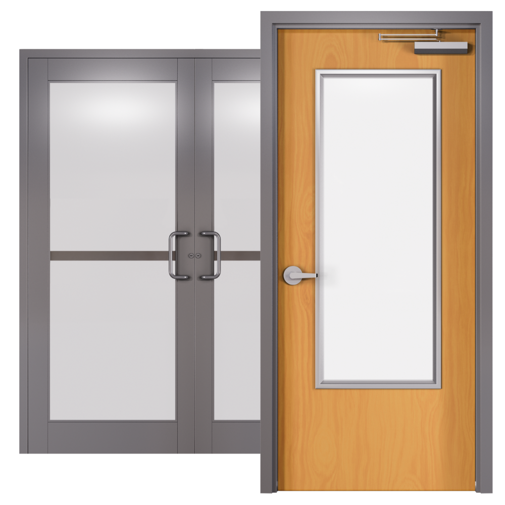 school entrance and hallway doors